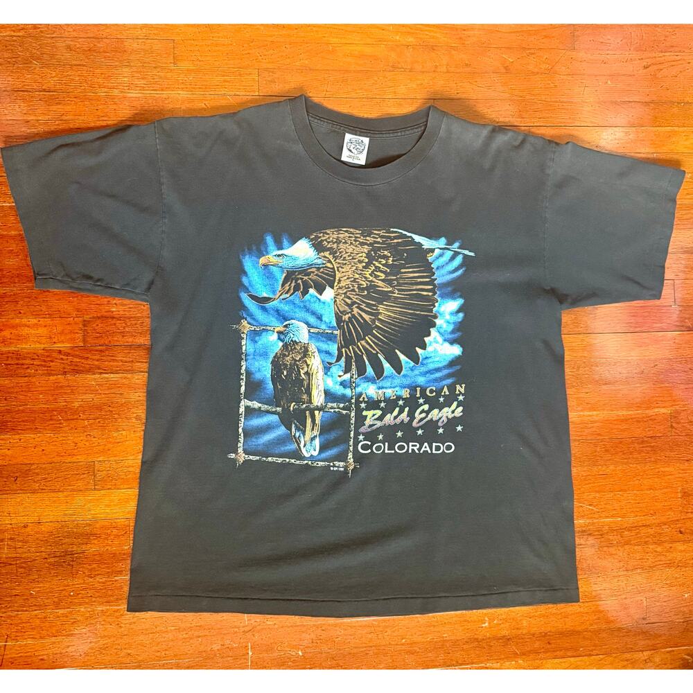 Vintage 90's single stitch black blue bald eagle Colorado graphic tee T-shirt XL